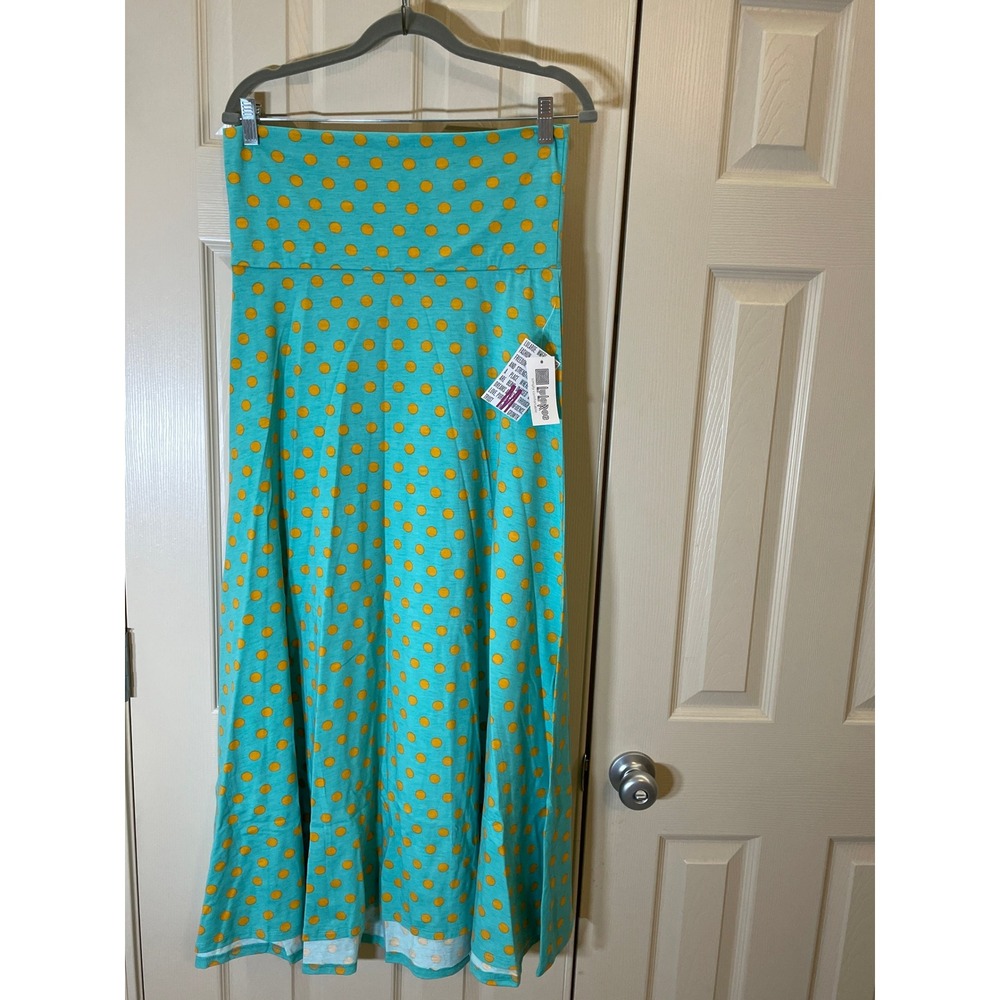 LuLaRoe Maxi‎ Skirt Womens Medium Turquoise Yellow Polka Dot NWT Yoga Waistband